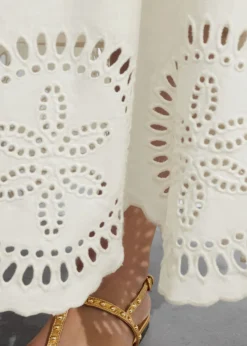 Clearance & Other Stories Embroidered Linen Midi Skirt White