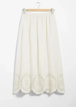 Clearance & Other Stories Embroidered Linen Midi Skirt White