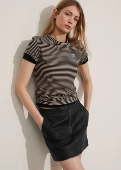 Clearance & Other Stories Embroidered T-Shirt Beige/Black Stripes