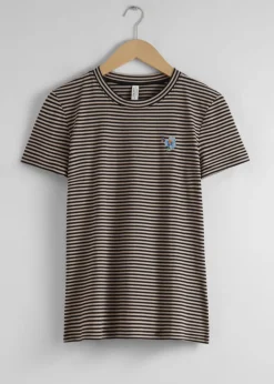 Clearance & Other Stories Embroidered T-Shirt Beige/Black Stripes