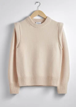 Discount & Other Stories Extended Shoulder Merino Sweater Beige