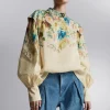 Online & Other Stories Extended-Shoulder Blouse Cream/Turquoise/Pink