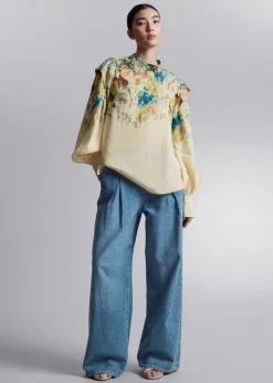 Online & Other Stories Extended-Shoulder Blouse Cream/Turquoise/Pink
