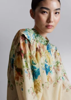 Online & Other Stories Extended-Shoulder Blouse Cream/Turquoise/Pink