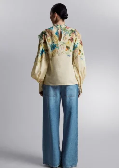 Online & Other Stories Extended-Shoulder Blouse Cream/Turquoise/Pink