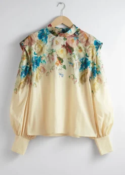 Online & Other Stories Extended-Shoulder Blouse Cream/Turquoise/Pink