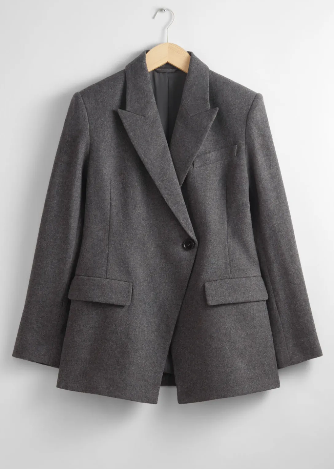 Best & Other Stories Fitted Asymmetric Wool Blazer Grey