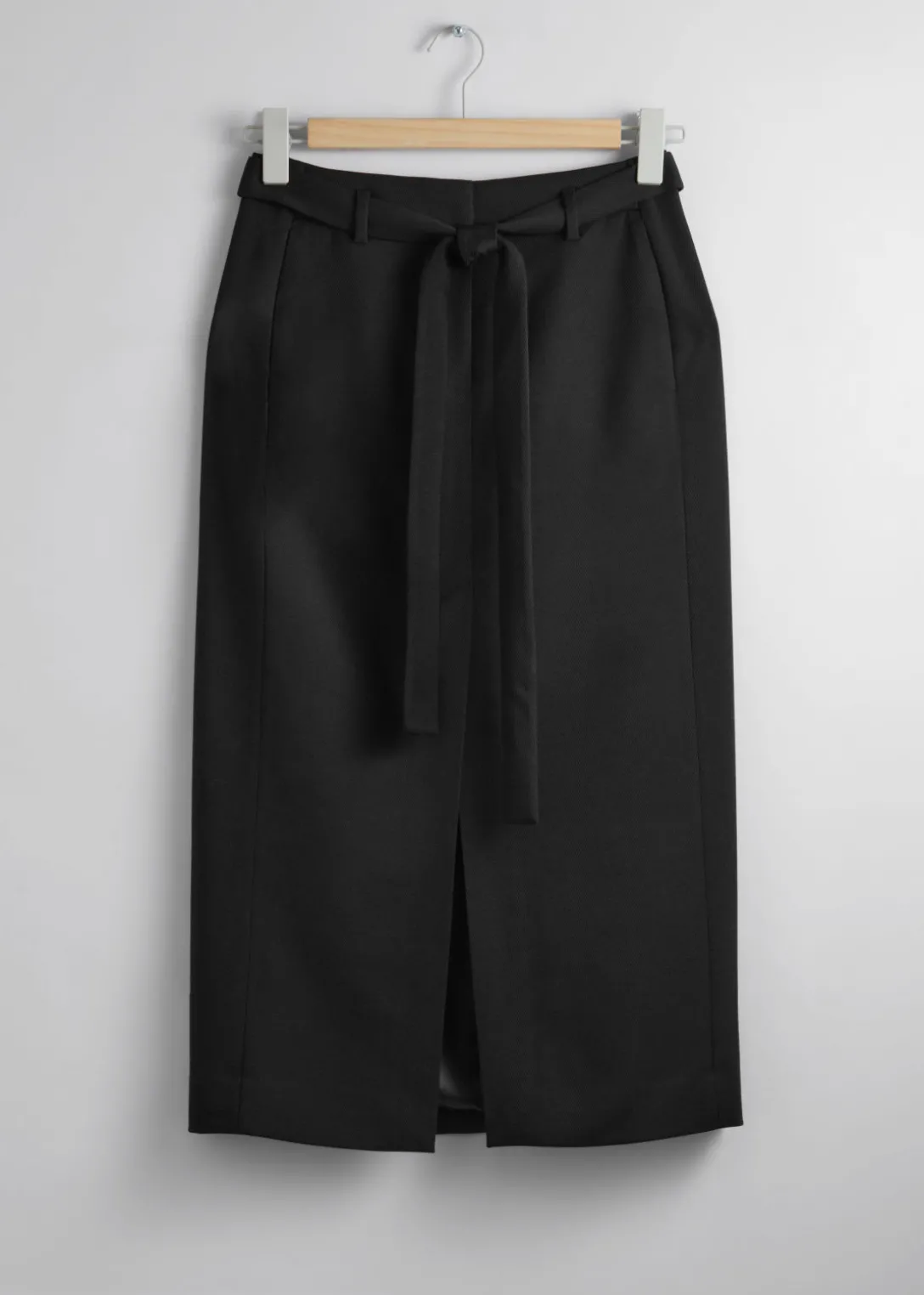Clearance & Other Stories Fitted Belted Midi Skirt Black