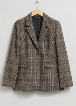 Best Sale & Other Stories Fitted Checked Blazer Beige Checks
