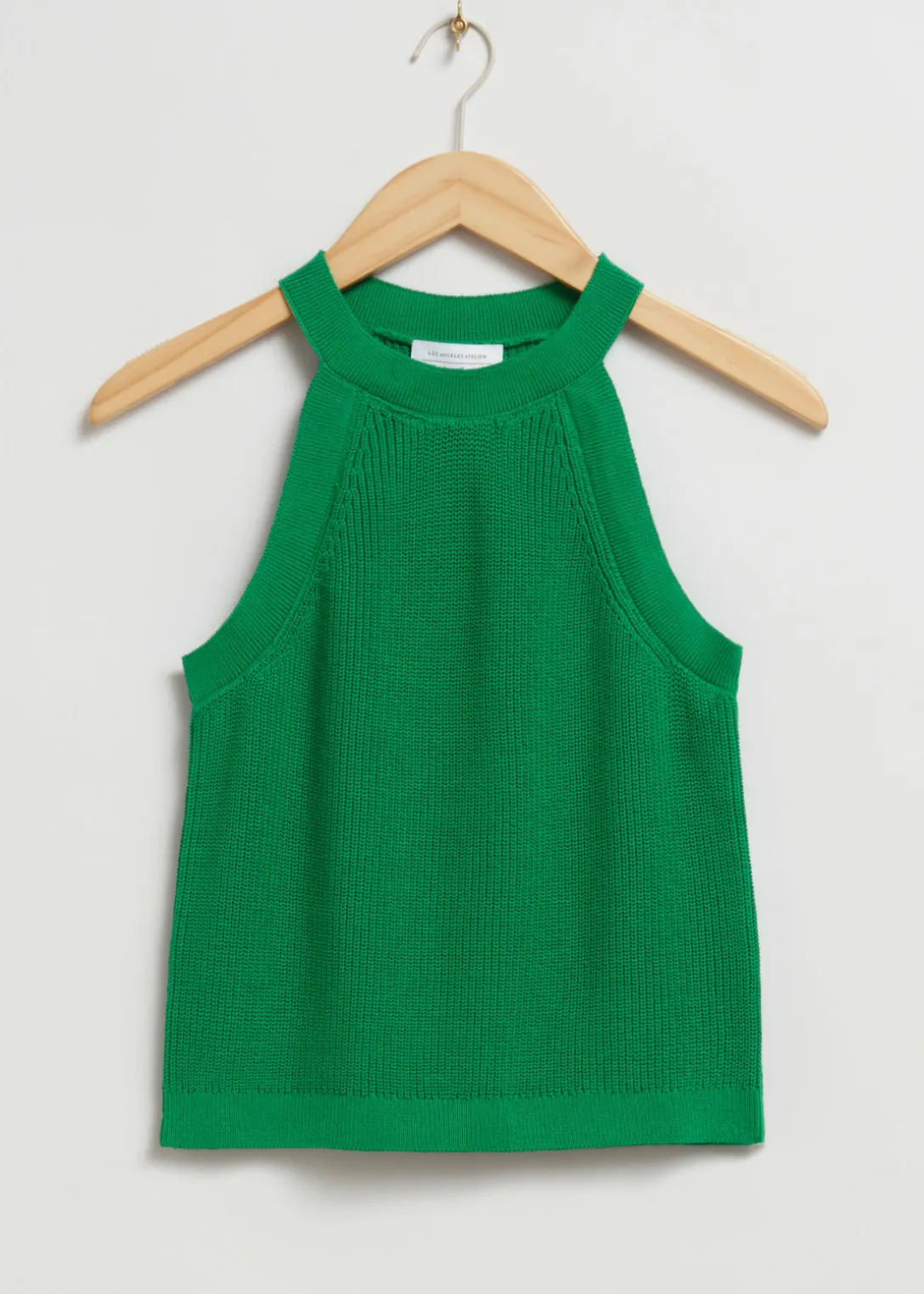 New & Other Stories Fitted Halter Knit Top Khaki Green