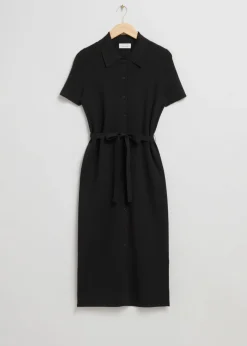 Outlet & Other Stories Fitted Midi Buttoned Shirt Dress Black