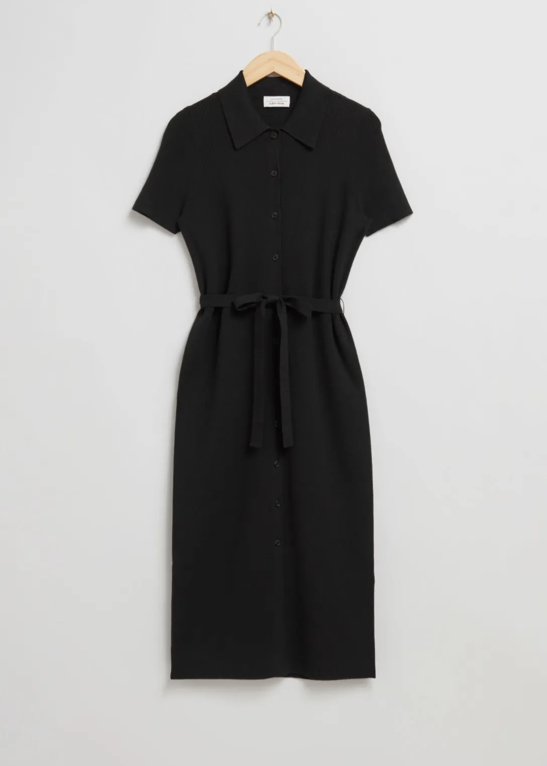 Outlet & Other Stories Fitted Midi Buttoned Shirt Dress Black