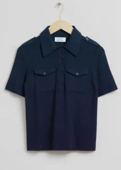 Outlet & Other Stories Fitted Utility Polo Shirt Dark Blue
