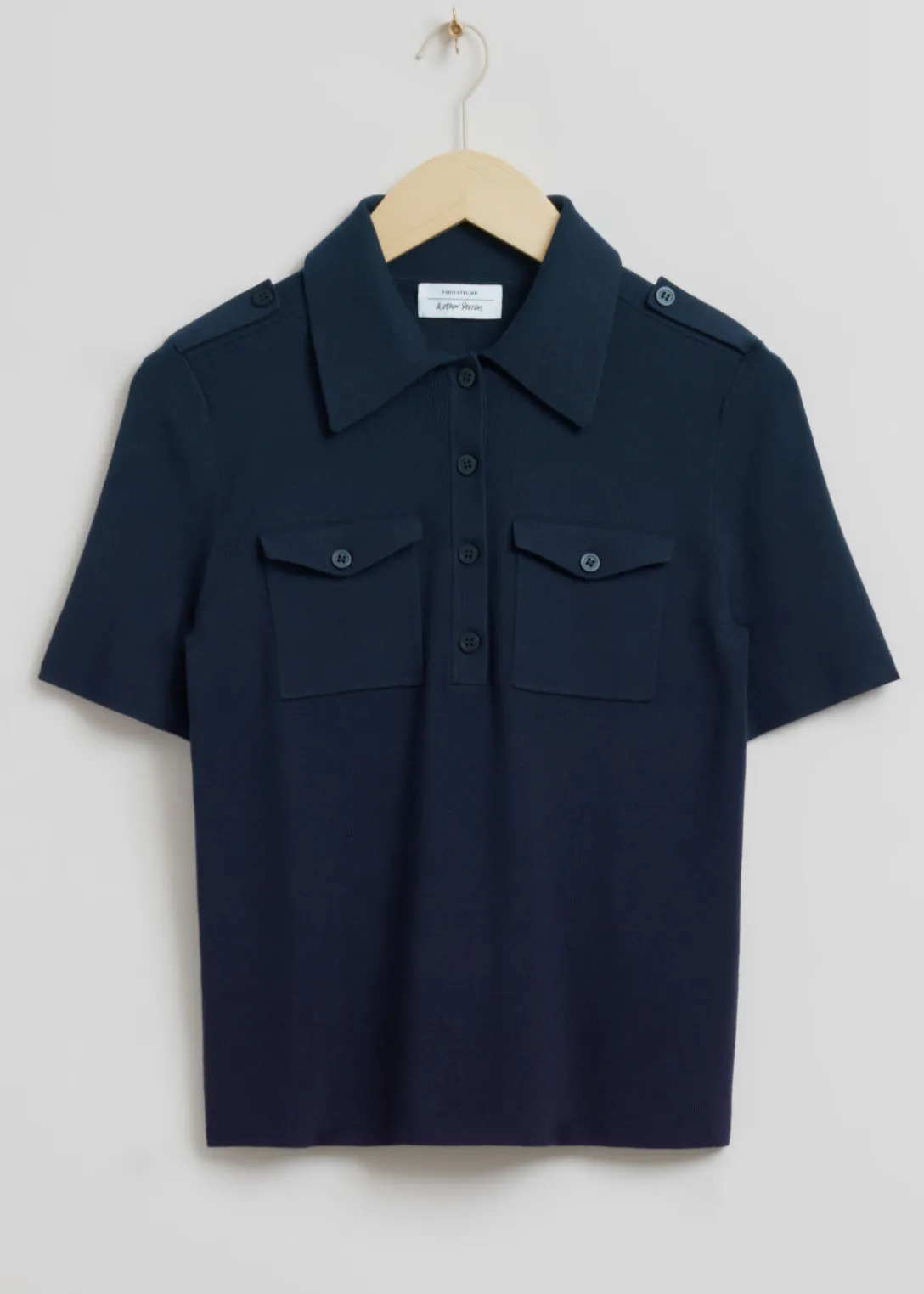 Outlet & Other Stories Fitted Utility Polo Shirt Dark Blue