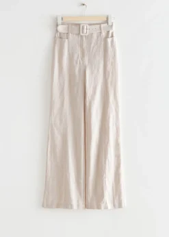 Outlet & Other Stories Flared Linen Trousers Cream