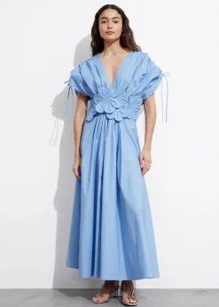 Clearance & Other Stories Floral Appliqué Midi Dress Light Blue