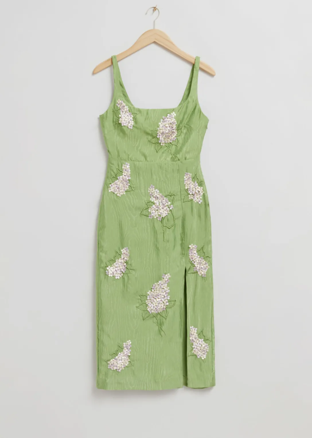 Cheap & Other Stories Floral Embroidered Midi Dress Green Floral Embellishment