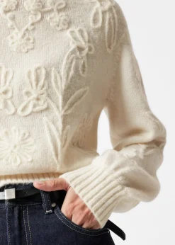 Cheap & Other Stories Floral-Appliqué Knit Sweater Cream