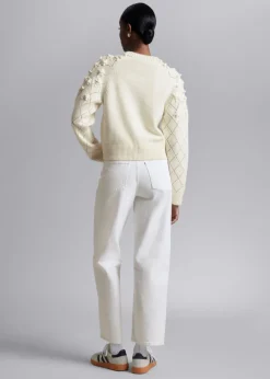 New & Other Stories Floral-Appliqué Knit Sweater White