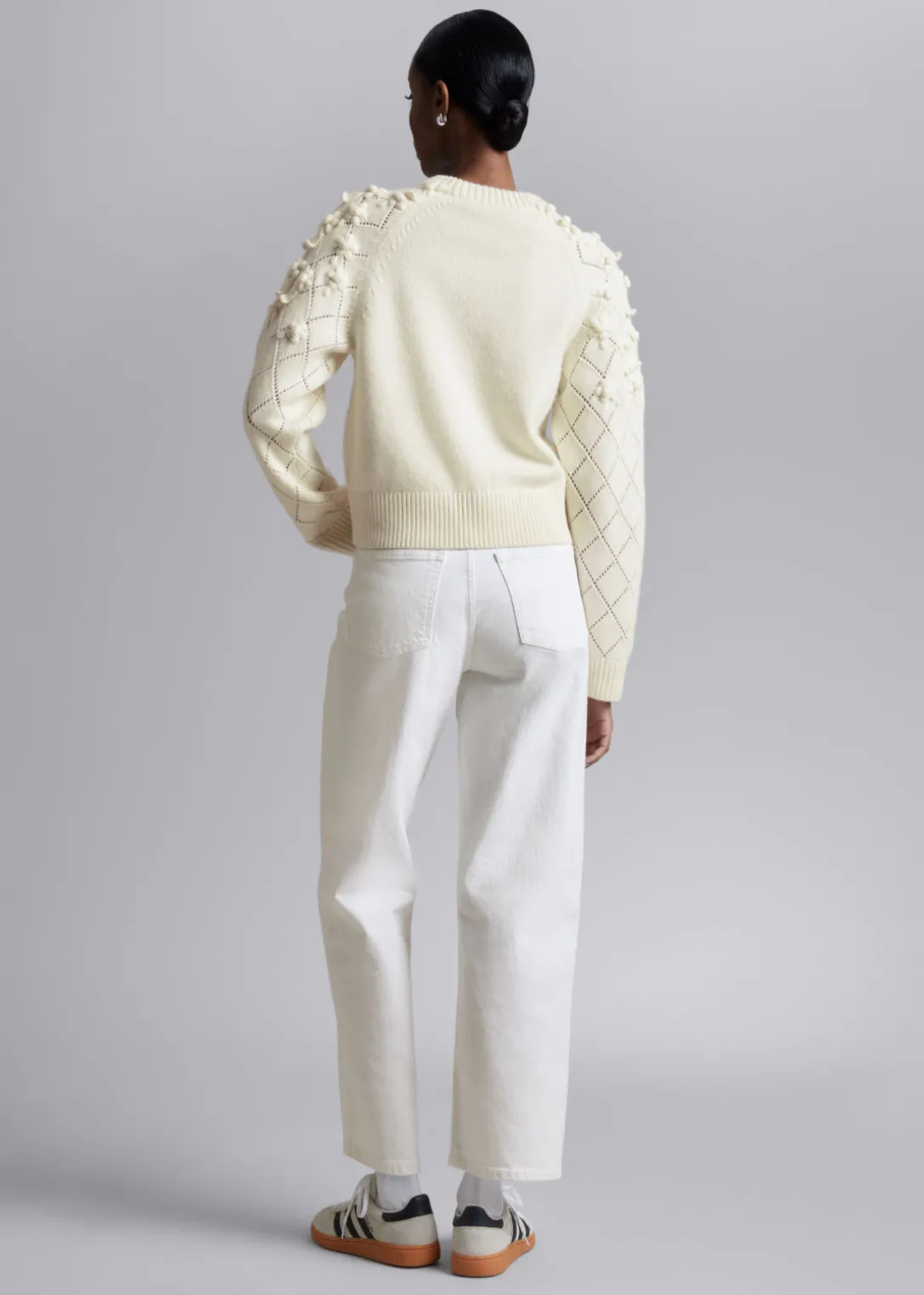 New & Other Stories Floral-Appliqué Knit Sweater White