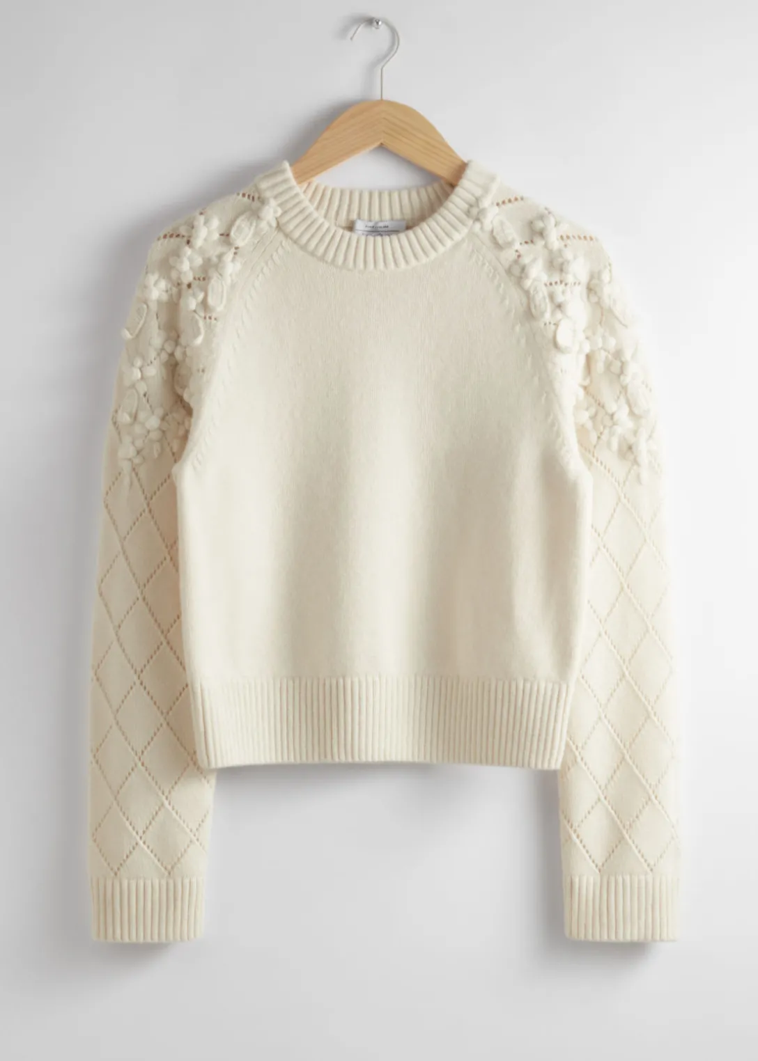 New & Other Stories Floral-Appliqué Knit Sweater White