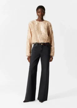Clearance & Other Stories Frayed Top Beige