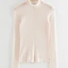 Online & Other Stories Frilled Tight Mock Neck Top White