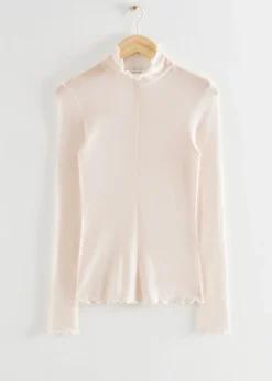 Online & Other Stories Frilled Tight Mock Neck Top White