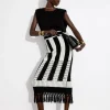 Outlet & Other Stories Fringed Knit Midi Skirt Black/White
