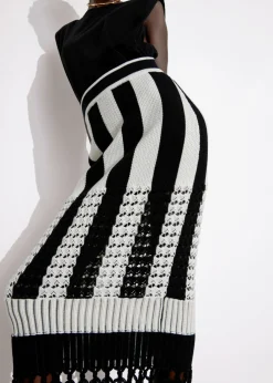 Outlet & Other Stories Fringed Knit Midi Skirt Black/White
