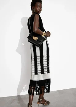 Outlet & Other Stories Fringed Knit Midi Skirt Black/White