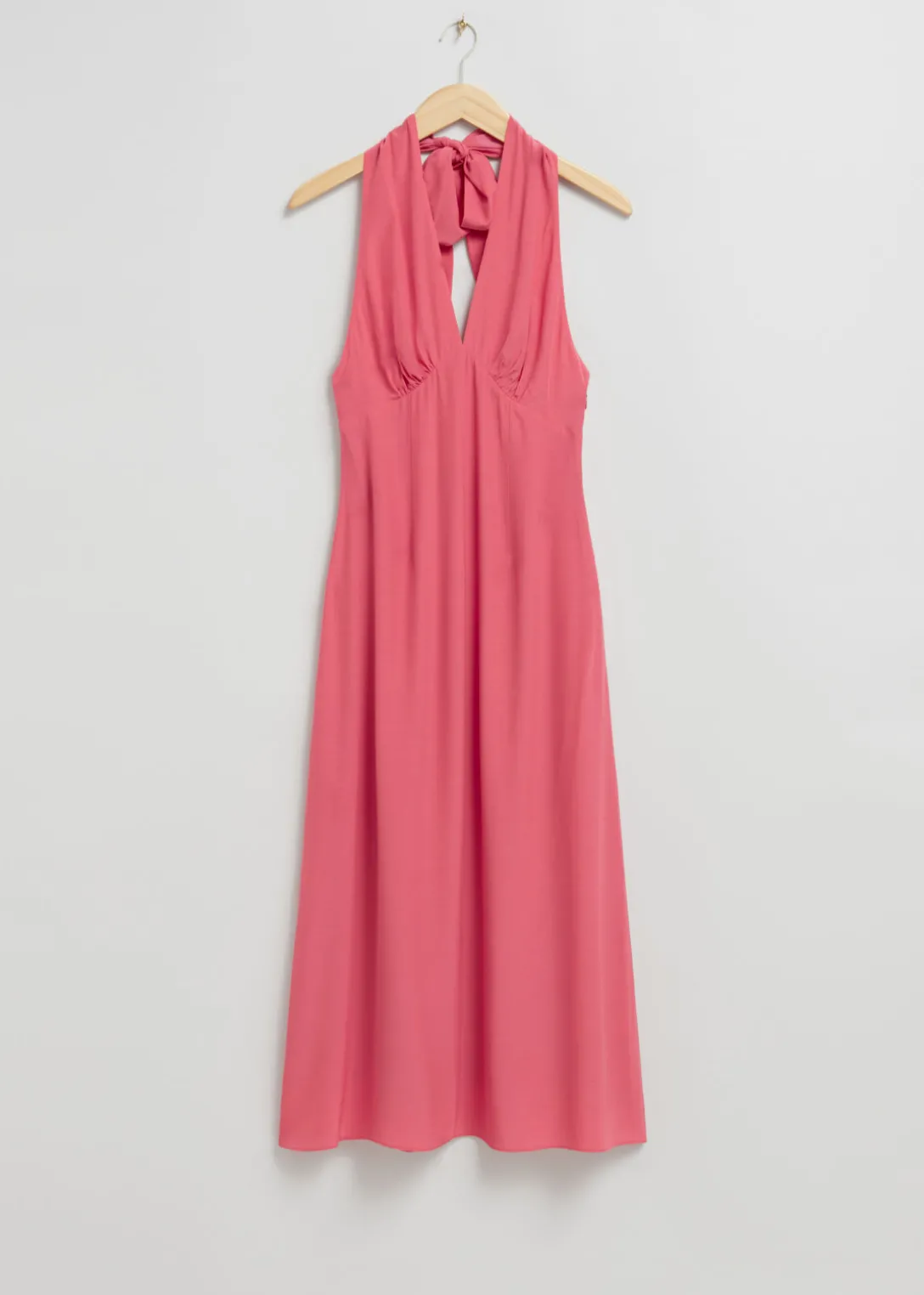 Cheap & Other Stories Halterneck Bow Detail Flared Dress Pink