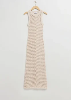 New & Other Stories Herringbone Crochet Maxi Dress Light Beige