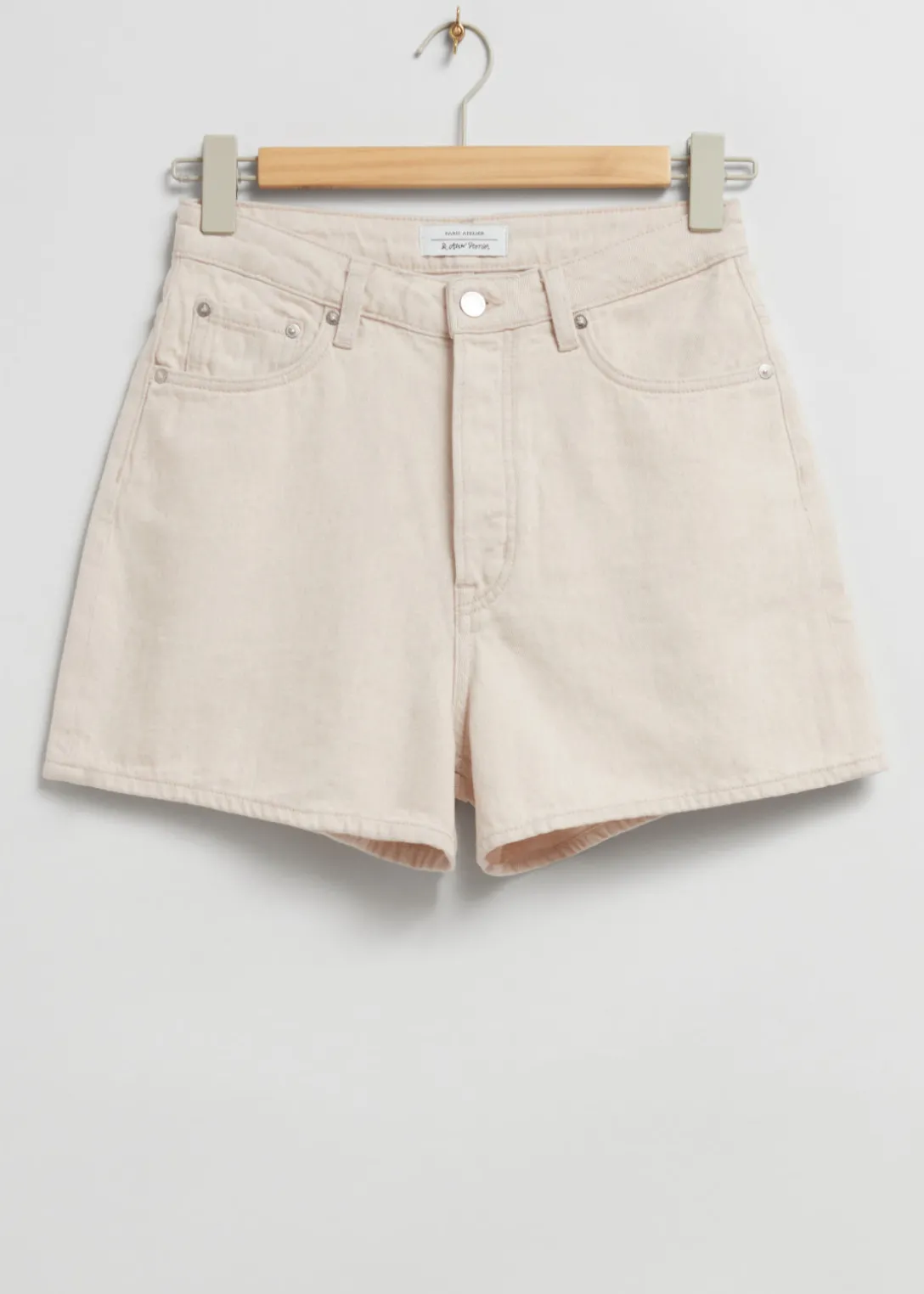 Discount & Other Stories High-Waist Denim Shorts Light Beige