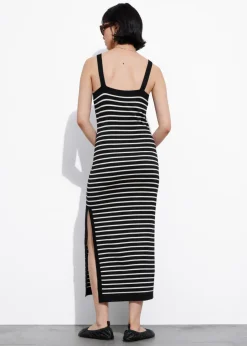 Clearance & Other Stories Jacquard-Knit Midi Dress Black/White Stripes