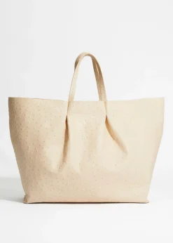 Discount & Other Stories Large Embossed Leather Tote Ivory