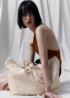 Discount & Other Stories Large Embossed Leather Tote Ivory