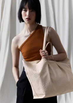Discount & Other Stories Large Embossed Leather Tote Ivory
