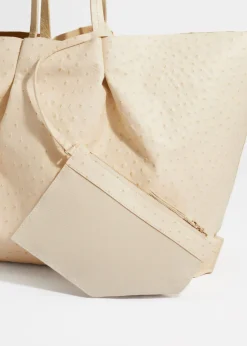 Discount & Other Stories Large Embossed Leather Tote Ivory