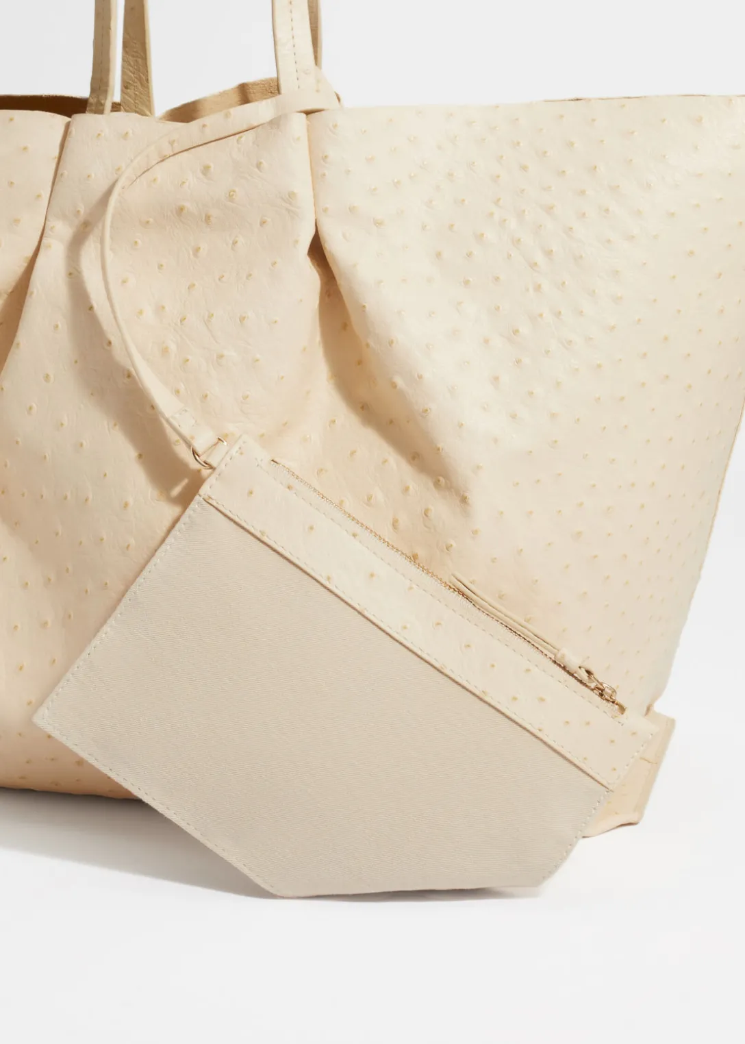 Discount & Other Stories Large Embossed Leather Tote Ivory