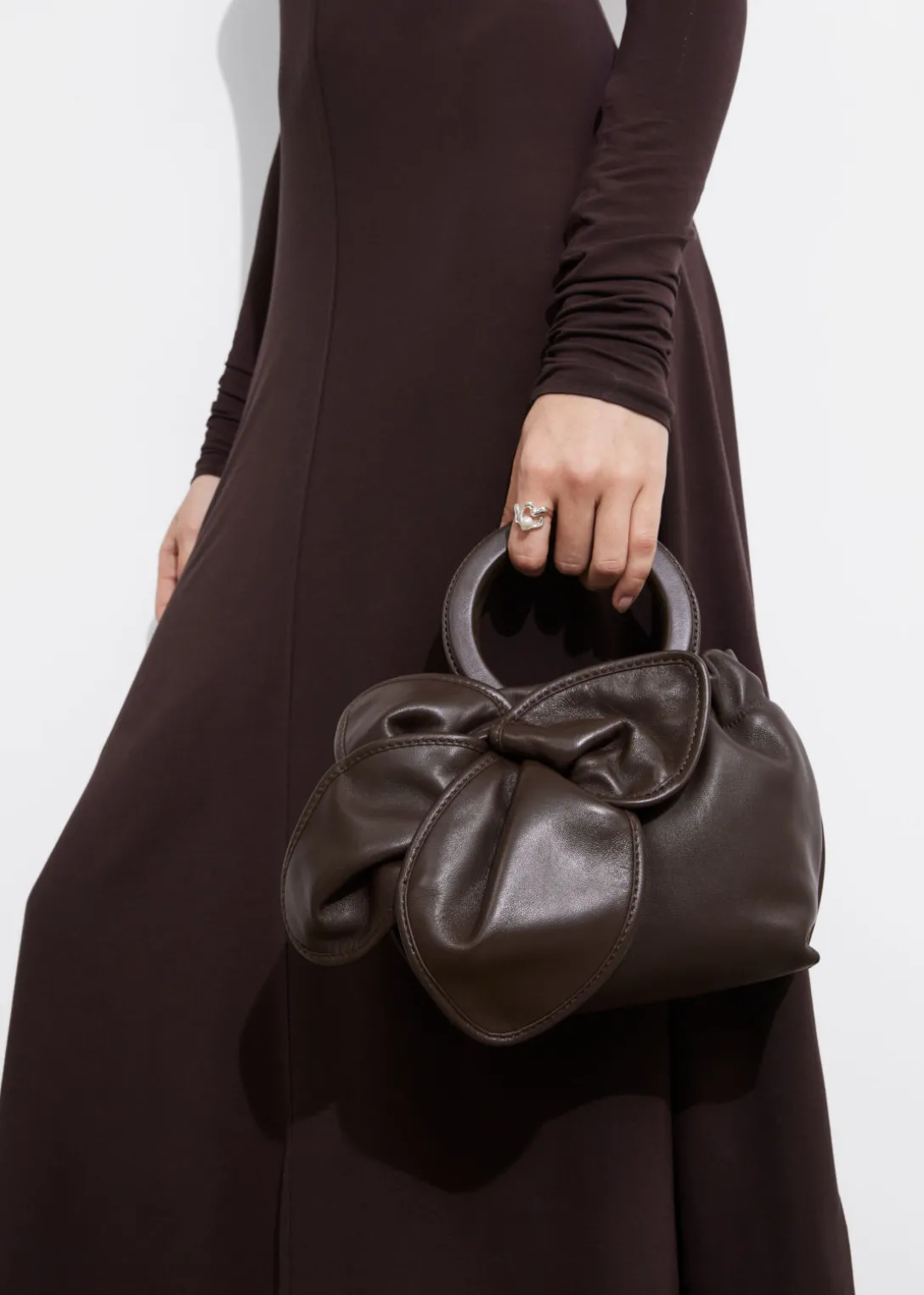 Online & Other Stories Leather Blossom Bag Mahogany