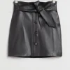 Best & Other Stories Leather Paperbag Belted Skirt Black