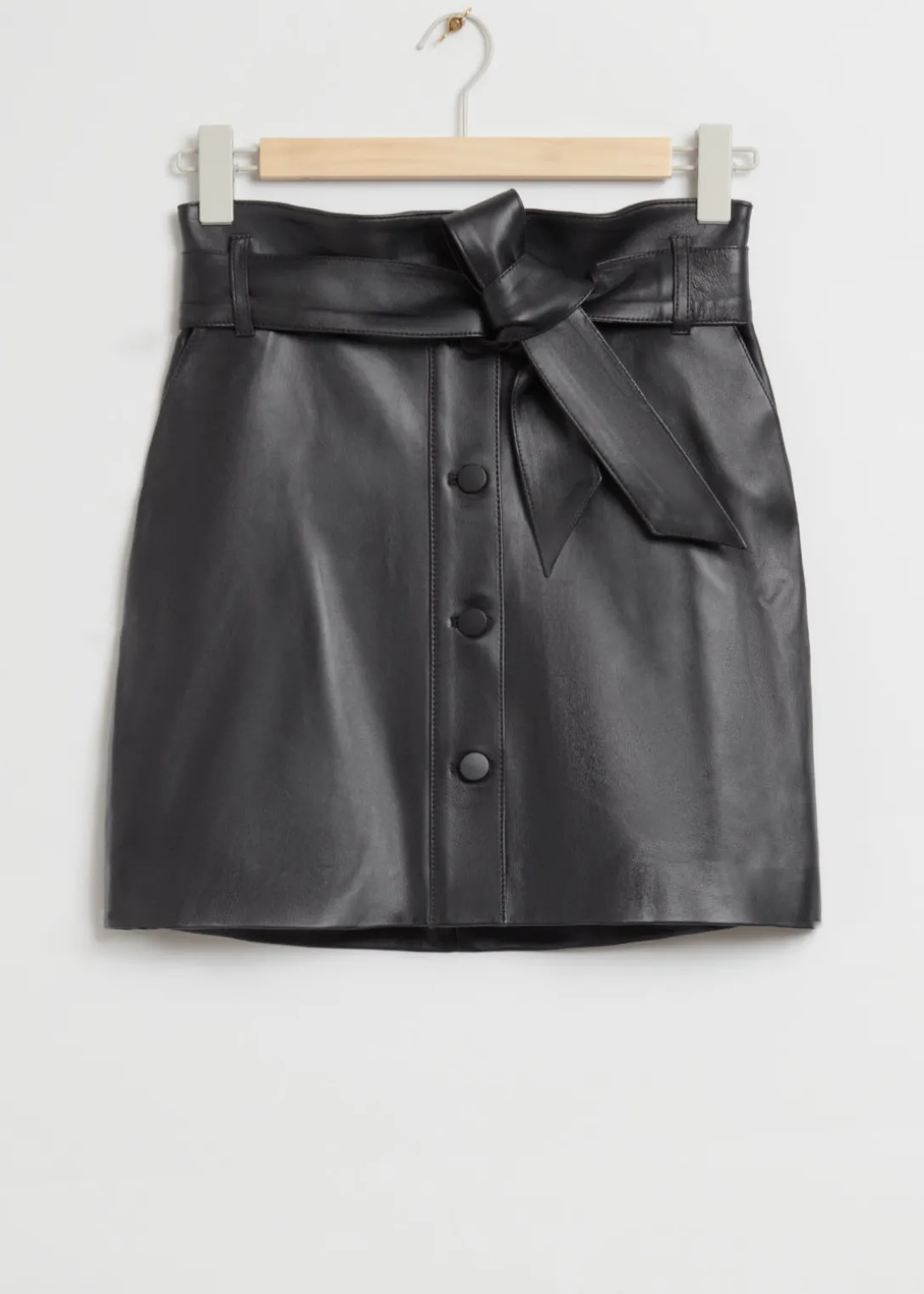 Best & Other Stories Leather Paperbag Belted Skirt Black