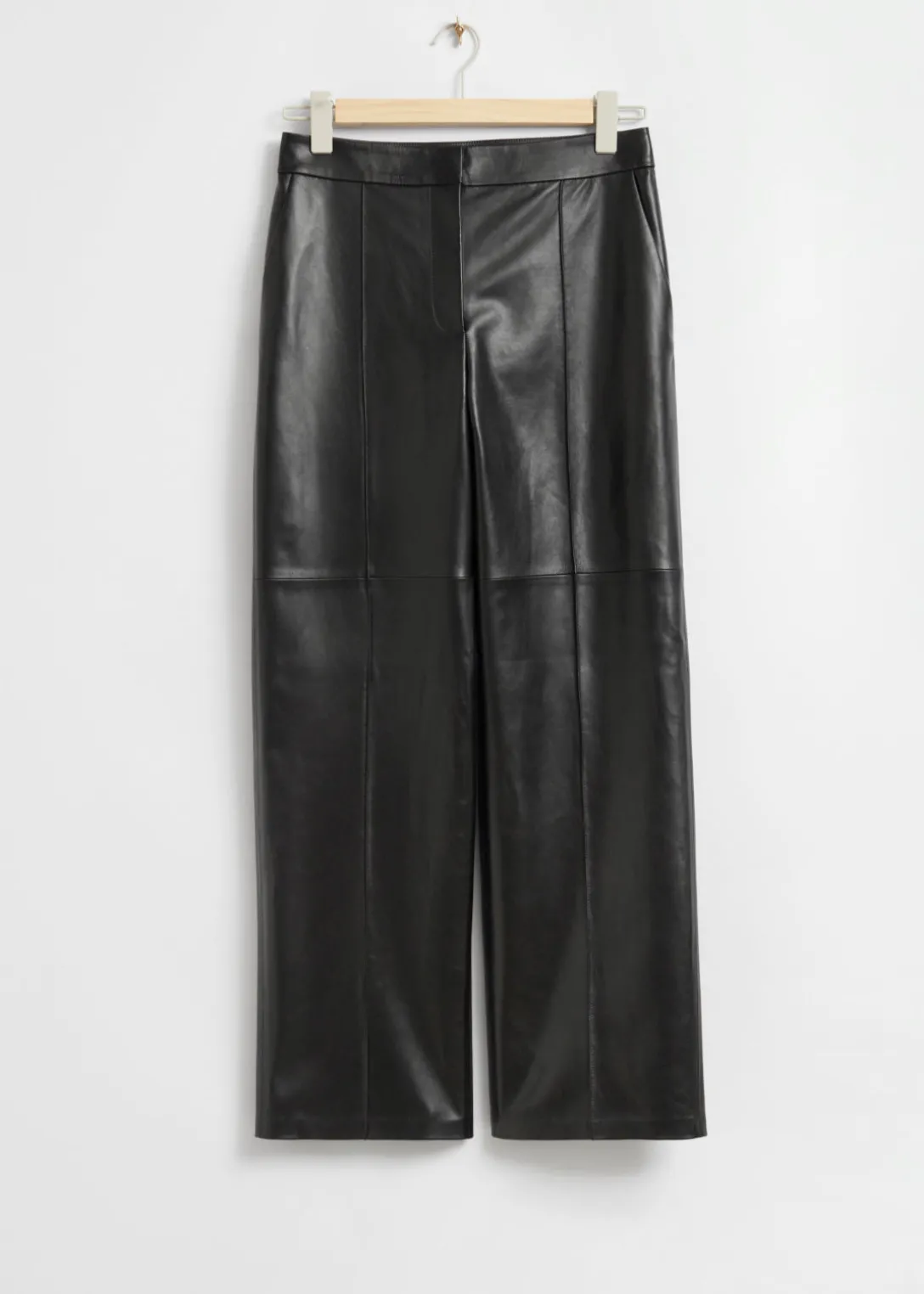 Cheap & Other Stories Leather Wide-Leg Pleated Trousers Black