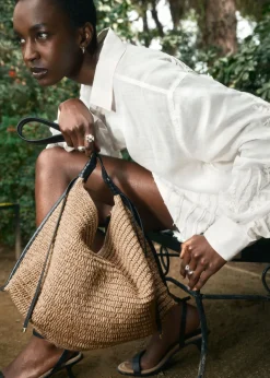 Best & Other Stories Leather-Detailed Straw Bag Beige