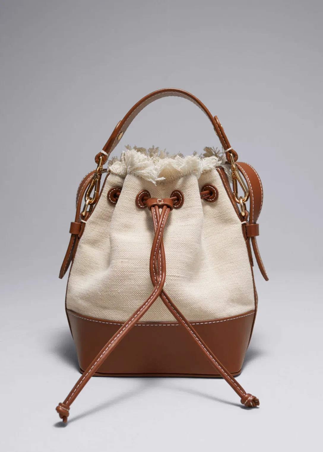 Online & Other Stories Leather-Trimmed Canvas Bucket Bag Beige
