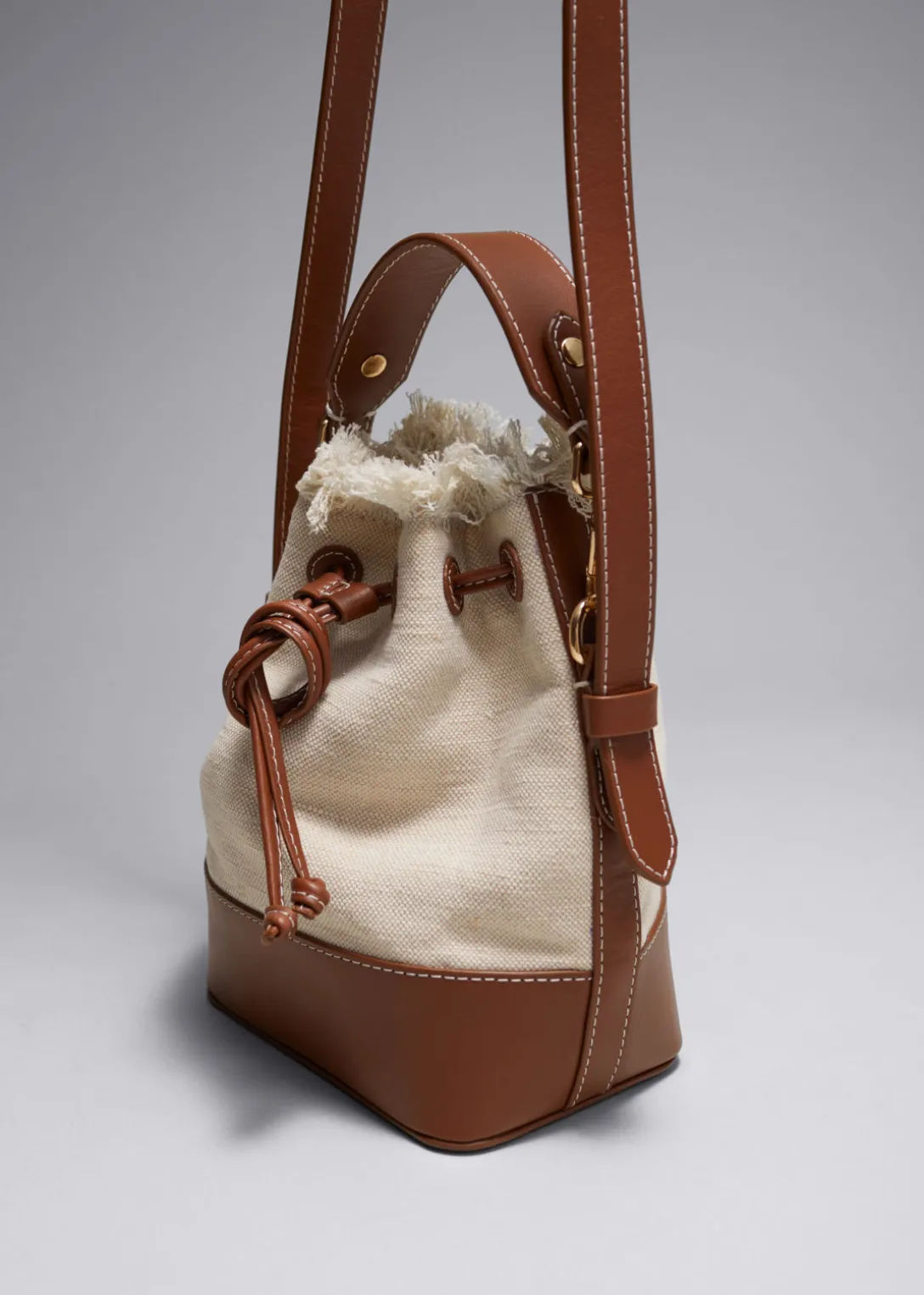 Online & Other Stories Leather-Trimmed Canvas Bucket Bag Beige