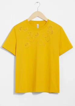 Discount & Other Stories Lemon Embroidery T-Shirt Yellow