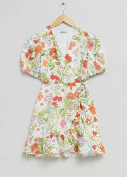 Best & Other Stories Linen Wrap Mini Dress White Floral Print