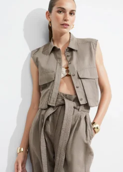 Flash Sale & Other Stories Linen-Blend Paperbag Trousers Mole